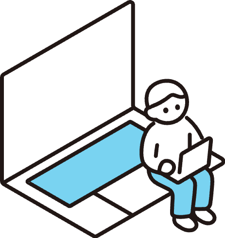 パソコンに座って作業しているアイコン